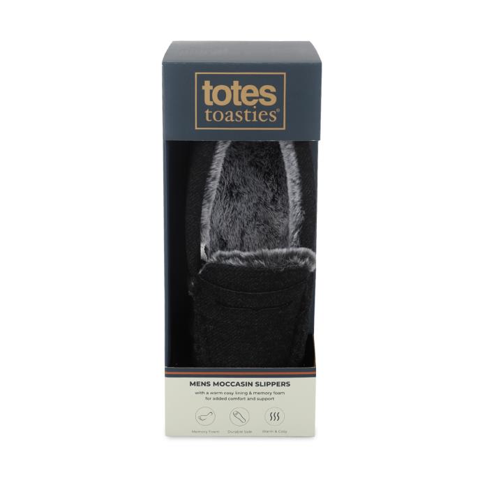 totes toasties® Mens Soft Herringbone Moccasin Slipper Charcoal Extra Image 7